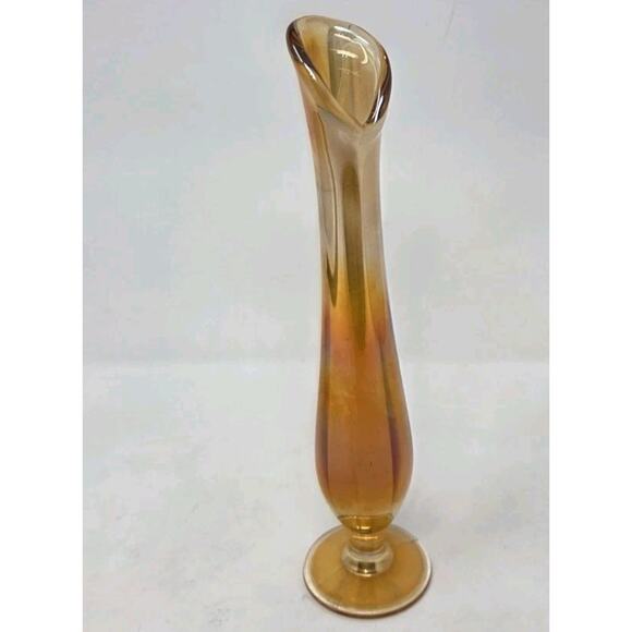 Vintage Swung Carnival Glass Vase Marigold Orange 12" - Picture 2 of 14